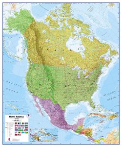 Wandkaart - Prikbord Noord Amerika - North America Political 120 x 100