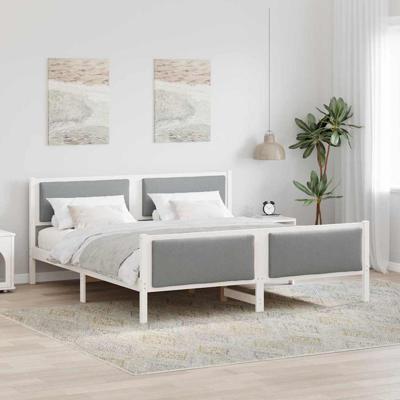 Bedframe met hoofdeinde Lichtgrijs 200 x 200 cm Stof