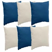 Bank/sier/tuin kussens voor binnen/buiten set 6x stuks beige/indigo blauw 40 x 40 cm - thumbnail