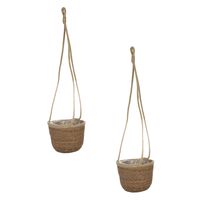 Set van 2x stuks hangende plantenpot/bloempot van jute/zeegras dia 17 cm en hoogte 14 cm camel bruin