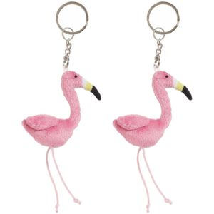 Set van 4x stuks pluche Flamingo knuffel sleutelhanger 6 cm