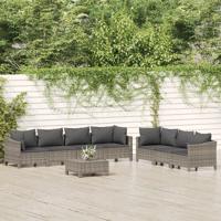 8-delige Loungeset met kussens poly rattan grijs