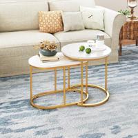 Set van 2 Salontafels met Marmerlook Bijzettafel Hout met Goudkleurige Metalen Poten Moderne Ronde en Compact voor Woonkamer