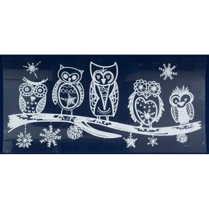 1x Kerst raamversiering raamstickers witte uilen 23 x 49 cm