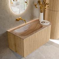 Badmeubel Mondiaz Kurve-Dlux | 95 cm | Meubelkleur Oak | Wastafelkleur Arena | Solid surface | Wasbak linker zijde spoelbak | Zonder kraangat(en) Badmeubel Mondiaz Kurve-Dlux | 95 cm | Meubelkleur Oak | Wastafelkleur Arena | Solid surface | Wasbak linker zijde spoelbak | Zonder kraangat(en)