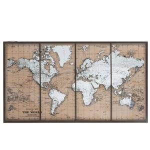 J-Line Wereld Map Metaal|Glas Beige|Bruin