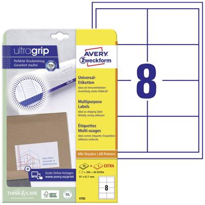 Avery-Zweckform 4782 Universele etiketten 97 x 67.7 mm Papier Wit 240 stuk(s) Permanent hechtend Inkjet, Laser (zwart/wit), Laser (kleur), Kopiëren