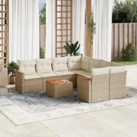 9-delige Loungeset met kussens poly rattan beige