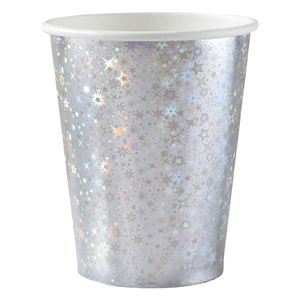 Feest wegwerp bekertjes - glitter - 10x stuks - 270 ml - zilver