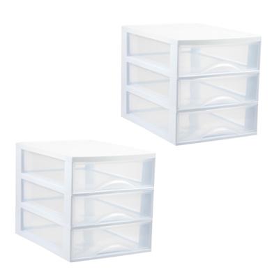Ladekastje bureau organizer - 2x - 3 lades - wit/transparant - L26 x B35 x H27 cm - kunststof