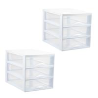 Ladekastje bureau organizer - 2x - 3 lades - wit/transparant - L26 x B35 x H27 cm - kunststof Ladekastje bureau organizer - 2x - 3 lades - wit/transparant - L26 x B35 x H27 cm - kunststof