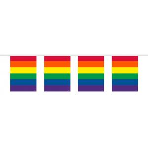 Regenboog vlaggenlijn - 10 meter - plastic - vierkante vlaggetjes - Gay pride versiering