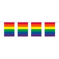 Regenboog vlaggenlijn - 10 meter - plastic - vierkante vlaggetjes - Gay pride versiering