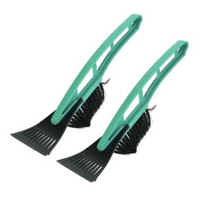 Set van 2x stuks kunststof ijskrabber/raamkrabber groen met borstel 31 cm