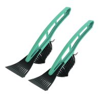 Set van 2x stuks kunststof ijskrabber/raamkrabber groen met borstel 31 cm