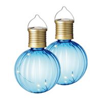 2x Buiten Led blauwe lampion solar verlichting 11 cm   -