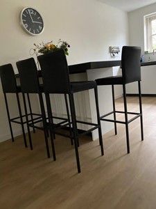 Set van 4 leren barstoelen - zwart leer - Echt leer, Modern, ontdek de vele Leersoorten en Kleuren bij ShopX