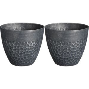 Plantenpot/bloempot Bravo - 2x - kunststof - voor buiten - zwart - D30 x H26 cm