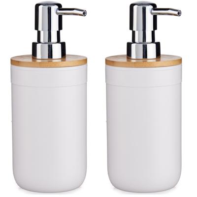 Berilo Zeeppompje/dispenser - 2x - 17 cm - kunststof - wit - 350 ml - navulbaar - keuken/toilet/badk