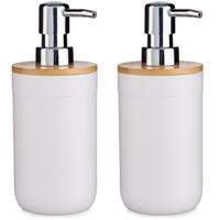 Berilo Zeeppompje/dispenser - 2x - 17 cm - kunststof - wit - 350 ml - navulbaar - keuken/toilet/badk