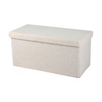 Hocker zit bankje - poef XXL - opbergbox - creme wit - noppen wol look - 76 x 38 x 38 cm - opvouwbaa