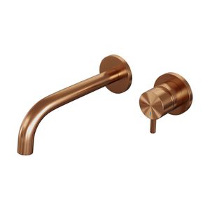 Inbouw Wastafelmengkraan Brauer Copper Edition Coldstart Gebogen Uitloop Korte Ronde Hendel Rechts Geborsteld Koper PVD Met Rozetten