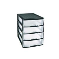 Plasticforte Ladeblok/bureau organizer met 4 lades - zwart/transparant - L35 x B27 x H35 cm