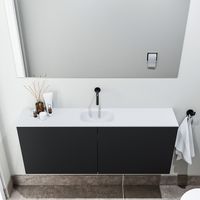 Zaro Polly toiletmeubel 120cm mat zwart met witte wastafel zonder kraangat - thumbnail