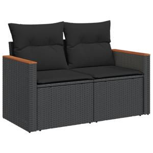 vidaXL Tuinbank 2-zits met kussens poly rattan zwart