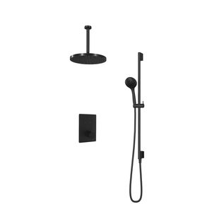 Hotbath Cobber Inbouw Regendoucheset Thermostaatkraan Met 2 Pushbuttons Vierkant, Plafondbuis 30cm, Hoofddouche 30cm, 3-Standen Handdouche En Glijstang Chroom