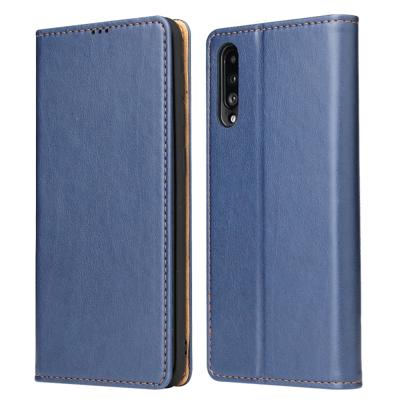 Dermis textuur PU + TPU horizontale Flip lederen draagtas met houder & kaartsleuven & portemonnee voor Galaxy A50 (blauw)