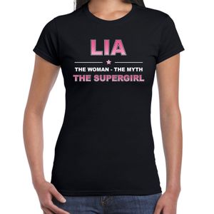 Naam cadeau t-shirt / shirt Lia - the supergirl zwart voor dames