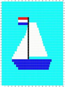 Sunarts doe het zelf pakket model Zeilboot blauw/wit/blauwvlam 100 x 232 cm artikelnummer D298