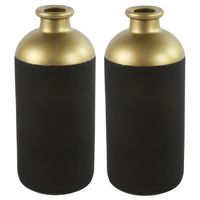 Countryfield Bloemen/Deco vaas - 2x - zwart/goud - glas - D11 x H25 cm - Vazen - thumbnail