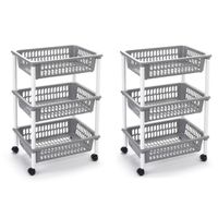 2x stuks opberg trolley/roltafel/organizer met 3 manden 40 x 30 x 61,5 cm wit/lichtgrijs - thumbnail