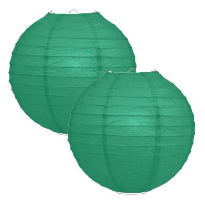 Luxe bol feest lampion - 2x - donkergroen - dia 25 cm - papier