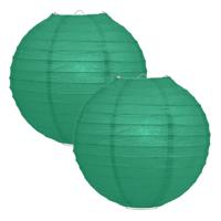 Luxe bol feest lampion - 2x - donkergroen - dia 25 cm - papier