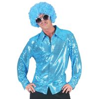 Seventies/eighties disco hemd blauwe pailletten voor heren 56-58 (2XL/3XL)  -