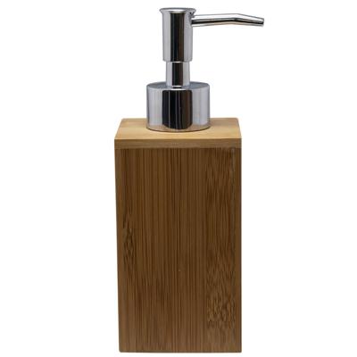 Zeeppompje - bamboe hout - bruin - 17 cm - navulbare zeepdispenser