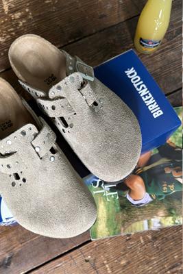 Birkenstock loafers Boston Rivets Suede 1030418 taupe