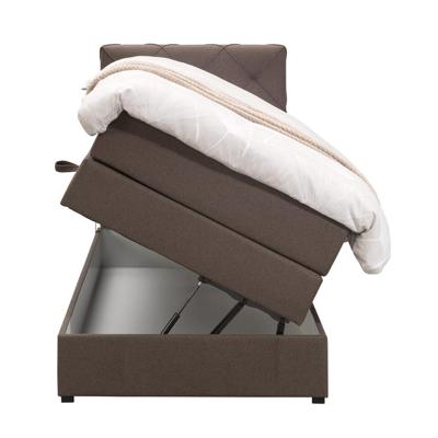 Leen Bakker - Boxspring Met Opbergruimte Liv Geruit - Donker - 90x200 Cm - Stof - Bruin