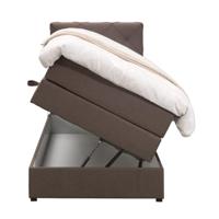 Leen Bakker - Boxspring Met Opbergruimte Liv Geruit - Donker - 90x200 Cm - Stof - Bruin