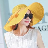 Vrouwen zomer hoeden opvouwbare brede rand strand Sun Straw Cap elegante hoeden Caps Color:YELLOW(M)