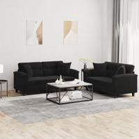 2-delige Loungeset met kussens microvezelstof zwart
