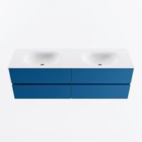 MONDIAZ VICA 150cm badmeubel onderkast Jeans 4 lades. Wastafel MOON dubbel 2 kraangaten, kleur Talc.