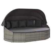Loungebed met luifel poly rattan grijs