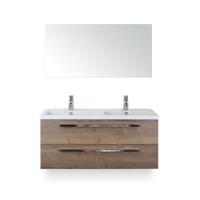 Seville Badmeubelset 120 cm - 2 laden Tabacco - Wastafel Djazz Dubbel - met Spiegel
