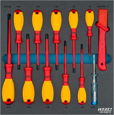 HAZET Schroevendraaierset - geïsoleerd 163-546/12 - Kruiskop profiel PH, Binnen-TORX®-profiel, Sleufprofiel - 12-delig - 0,4 x 2,5 - 0,8 x 4 - PH1 -