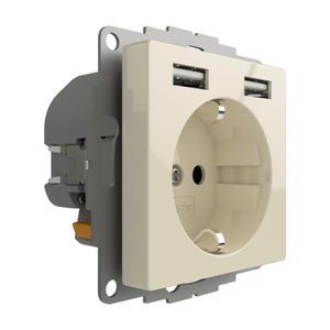 Stopcontact met USB poorten 2400mA crême glanzend voor een 40mm diepe doos
