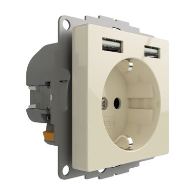 Stopcontact met USB poorten 2400mA crême glanzend voor een 40mm diepe doos